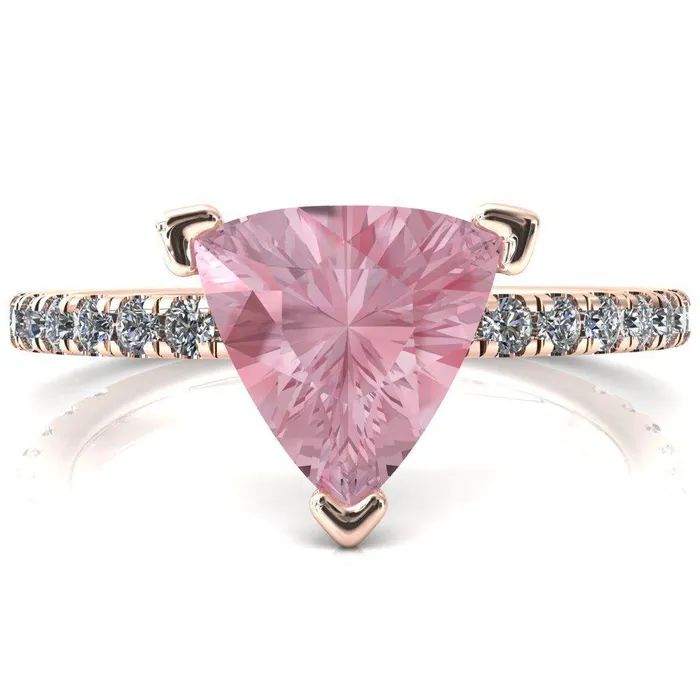 Rings Fire Brilliance Sicili Trillion Pink Sapphire 3 Prong 34 Micro Pave Diamond Engagement Ring
