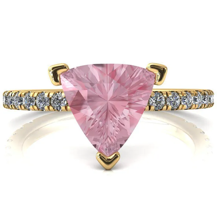 Rings Fire Brilliance Sicili Trillion Pink Sapphire 3 Prong 34 Micro Pave Diamond Engagement Ring