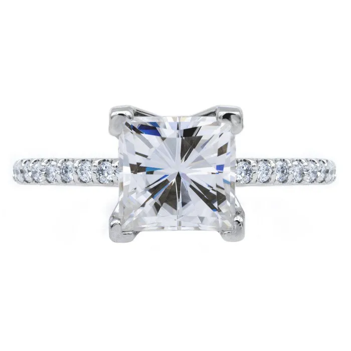 Rings Fire Brilliance Square Moissanite 4 Prongs Diamond Accent Ice Solitaire Ring Rings Fire Brilliance Square Moissanite 4 Prongs Diamond Accent Ice Solitaire Ring