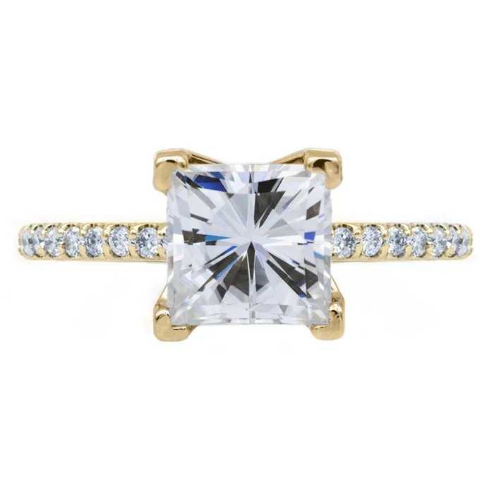 Rings Fire Brilliance Square Moissanite 4 Prongs Diamond Accent Ice Solitaire Ring