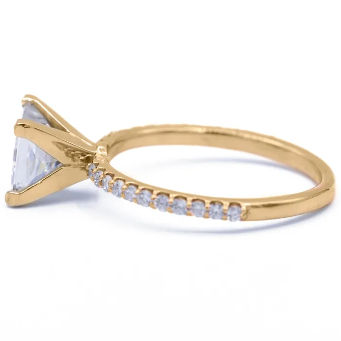 Rings Fire Brilliance Square Moissanite 4 Prongs Diamond Accent Ice Solitaire Ring