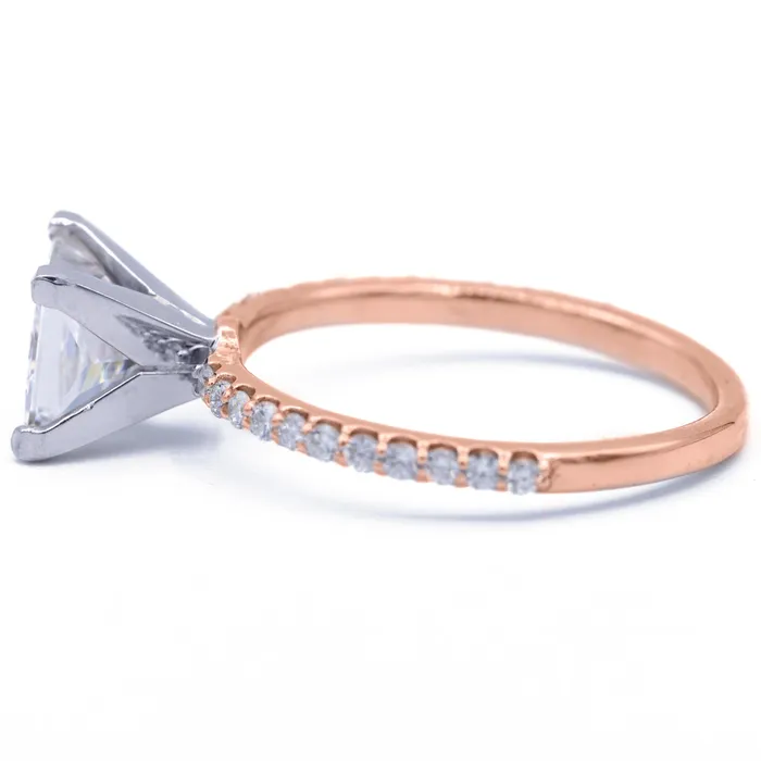 Rings Fire Brilliance Square Moissanite 4 Prongs Diamond Accent Ice Solitaire Ring