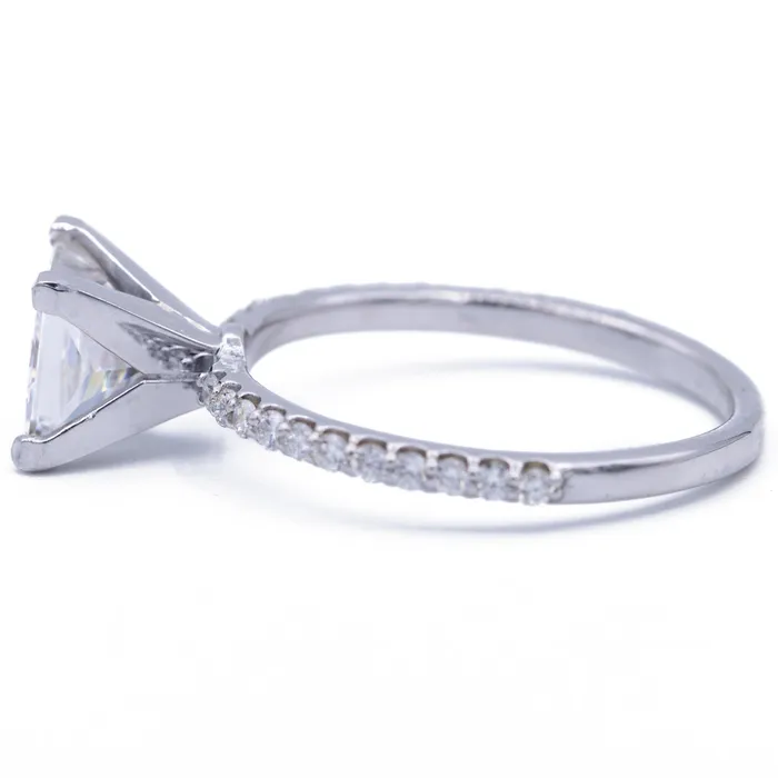 Rings Fire Brilliance Square Moissanite 4 Prongs Diamond Accent Ice Solitaire Ring