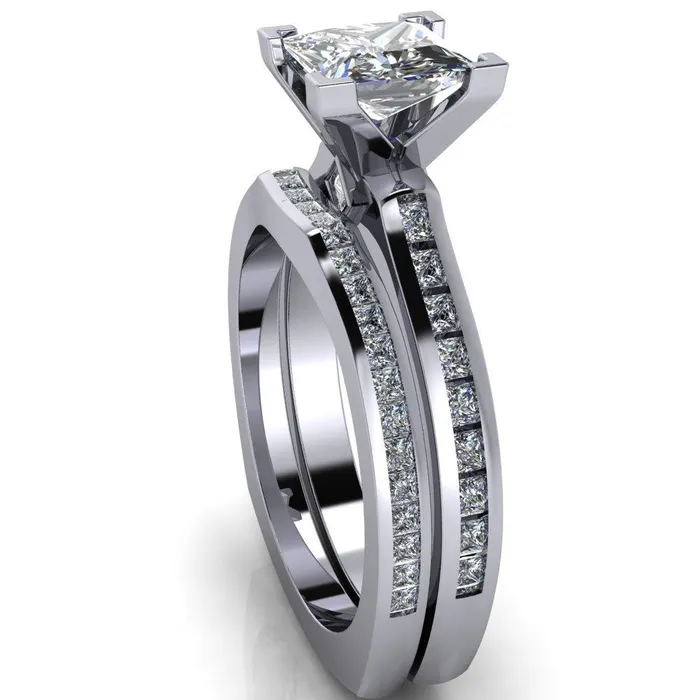 Rings Fire Brilliance Stark PrincessSquare Full Bezel Diamond Channel Engagement Ring