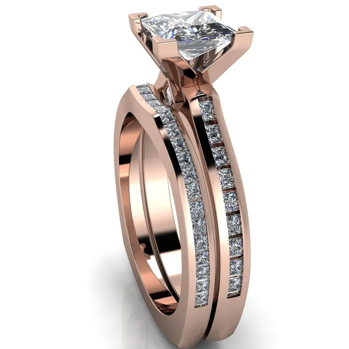 Rings Fire Brilliance Stark PrincessSquare Full Bezel Diamond Channel Engagement Ring