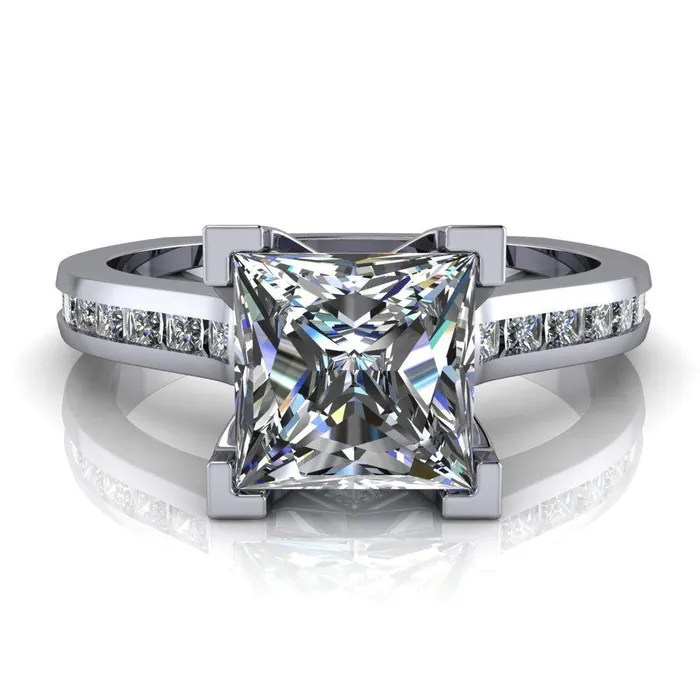 Rings Fire Brilliance Stark PrincessSquare Full Bezel Diamond Channel Engagement Ring