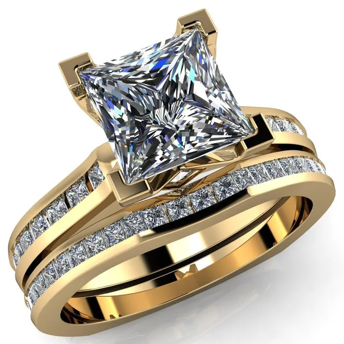 Rings Fire Brilliance Stark PrincessSquare Full Bezel Diamond Channel Engagement Ring