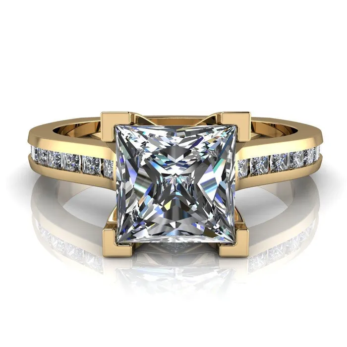 Rings Fire Brilliance Stark PrincessSquare Full Bezel Diamond Channel Engagement Ring