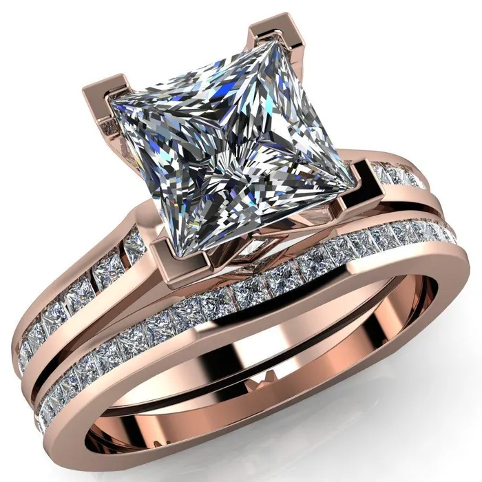 Rings Fire Brilliance Stark PrincessSquare Full Bezel Diamond Channel Engagement Ring