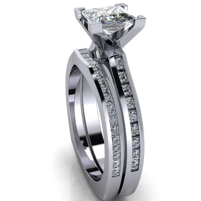Rings Fire Brilliance Stark PrincessSquare Full Bezel Diamond Channel Engagement Ring