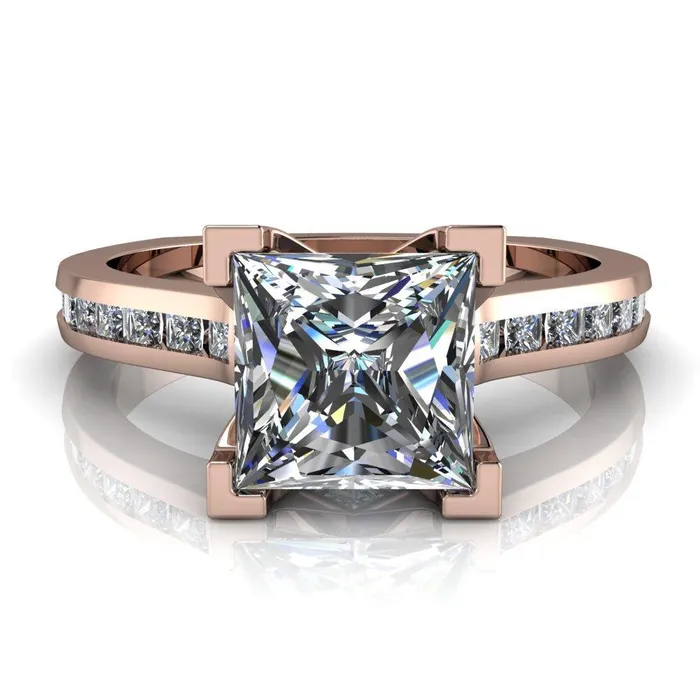Rings Fire Brilliance Stark PrincessSquare Full Bezel Diamond Channel Engagement Ring
