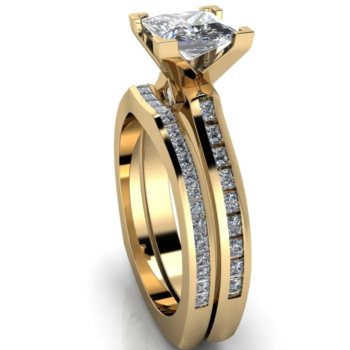 Rings Fire Brilliance Stark PrincessSquare Full Bezel Diamond Channel Engagement Ring
