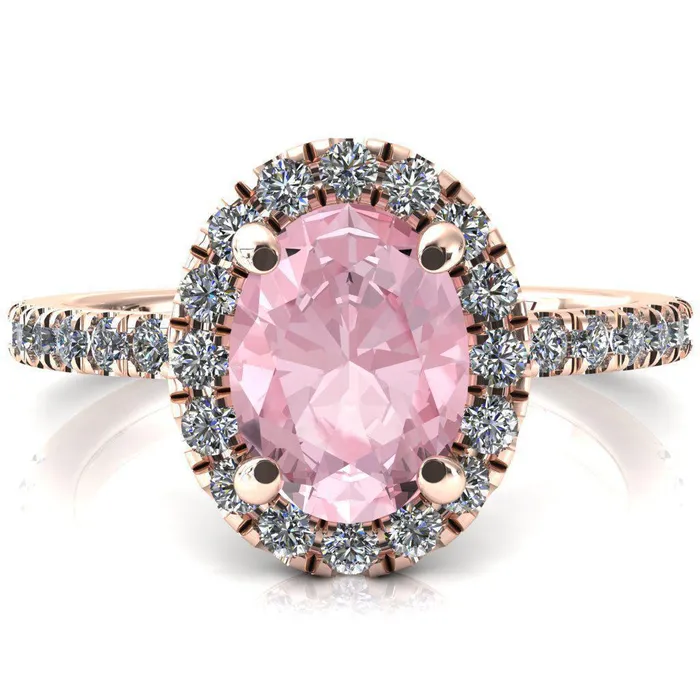 Rings Fire Brilliance Talia Oval Pink Sapphire 4 Prong Halo 58 Micropave Engagement Ring