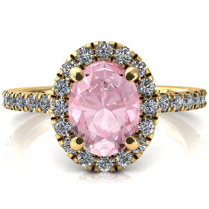 Rings Fire Brilliance Talia Oval Pink Sapphire 4 Prong Halo 58 Micropave Engagement Ring