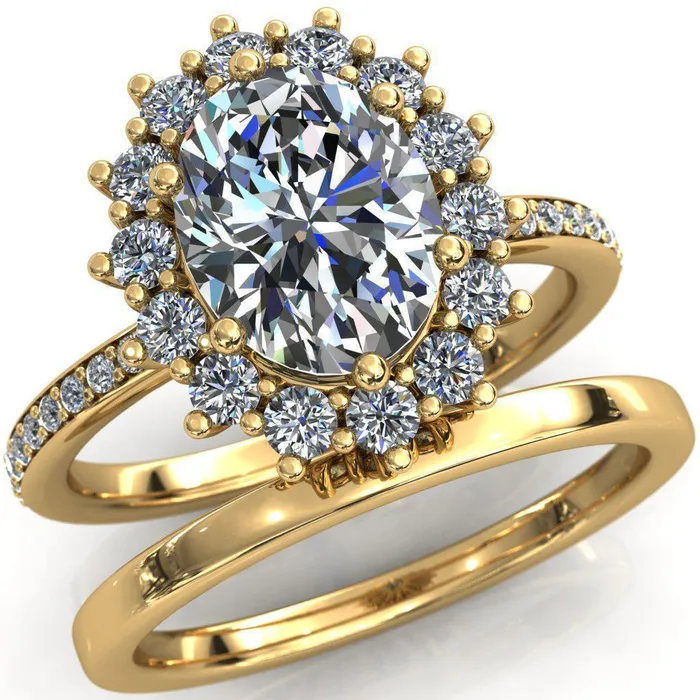 Rings Fire Brilliance The Duchess Oval Center Stone 6 Prong Diamond Cluster Halo Ring