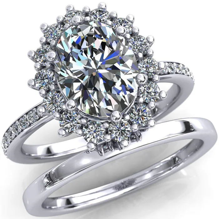 Rings Fire Brilliance The Duchess Oval Center Stone 6 Prong Diamond Cluster Halo Ring