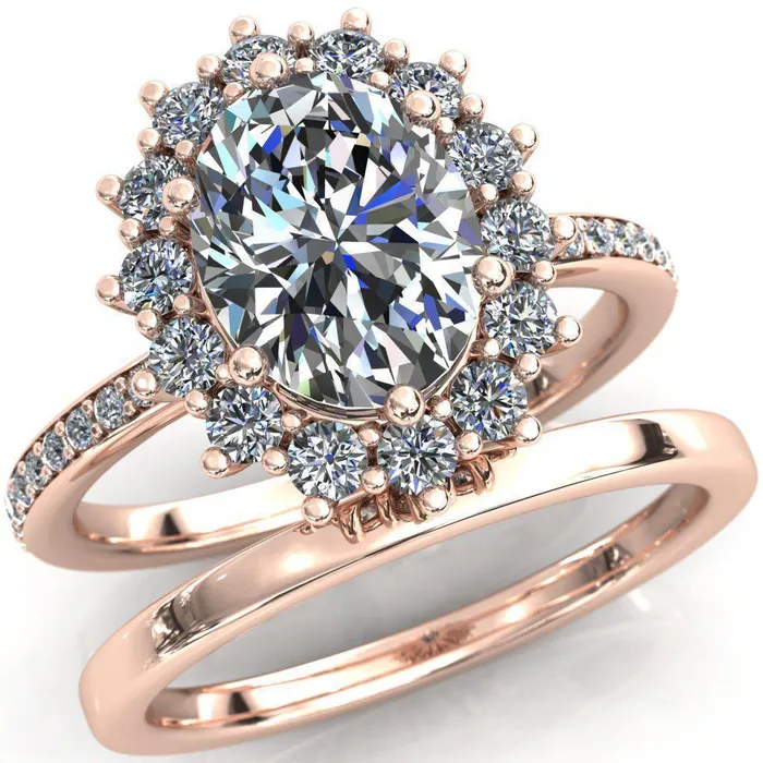 Rings Fire Brilliance The Duchess Oval Center Stone 6 Prong Diamond Cluster Halo Ring