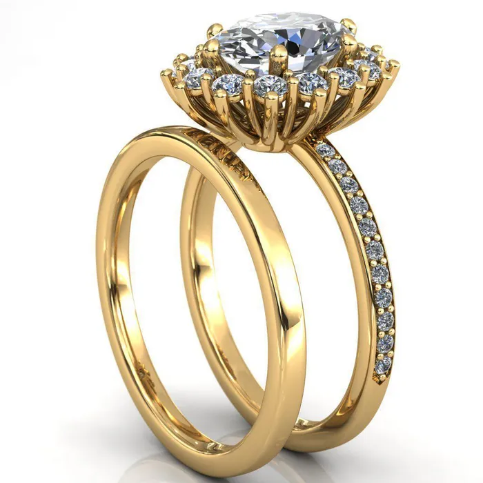 Rings Fire Brilliance The Duchess Oval Center Stone 6 Prong Diamond Cluster Halo Ring