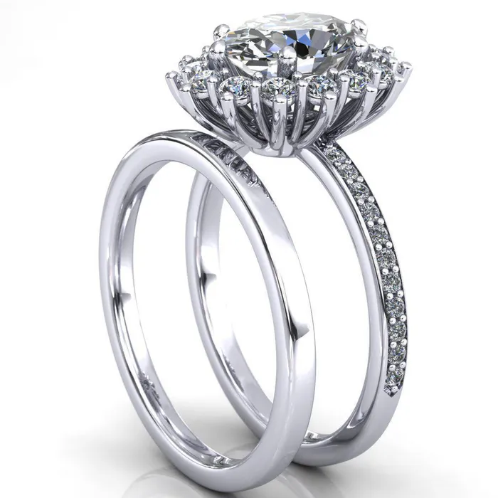 Rings Fire Brilliance The Duchess Oval Center Stone 6 Prong Diamond Cluster Halo Ring