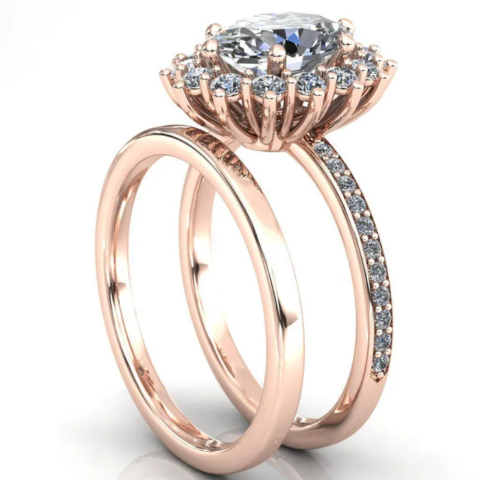 Rings Fire Brilliance The Duchess Oval Center Stone 6 Prong Diamond Cluster Halo Ring