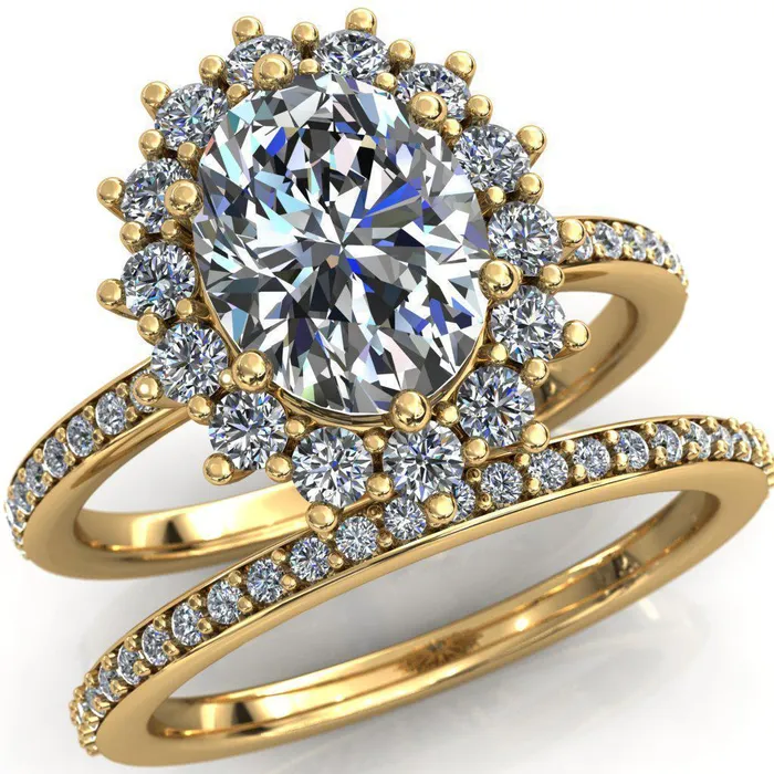 Rings Fire Brilliance The Duchess Oval Center Stone 6 Prong Diamond Cluster Halo Ring
