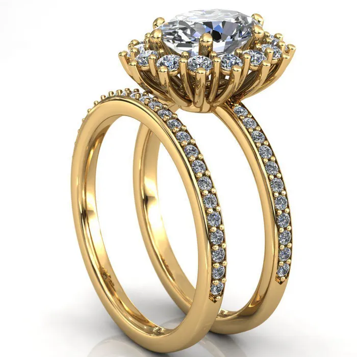 Rings Fire Brilliance The Duchess Oval Center Stone 6 Prong Diamond Cluster Halo Ring