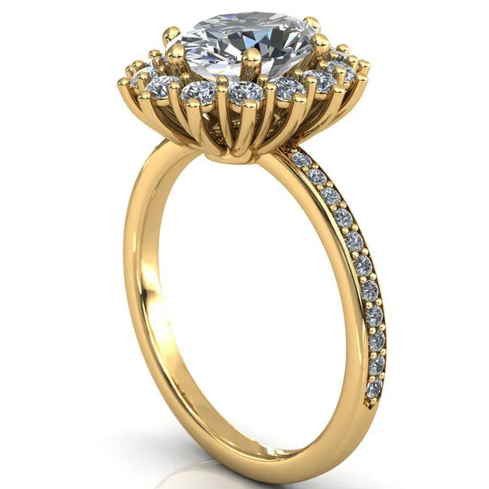 Rings Fire Brilliance The Duchess Oval Center Stone 6 Prong Diamond Cluster Halo Ring