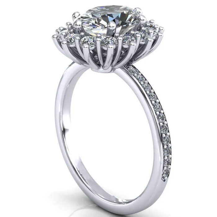 Rings Fire Brilliance The Duchess Oval Center Stone 6 Prong Diamond Cluster Halo Ring