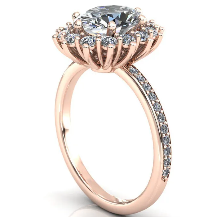 Rings Fire Brilliance The Duchess Oval Center Stone 6 Prong Diamond Cluster Halo Ring