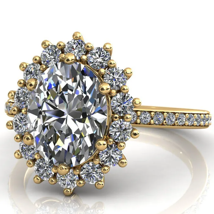 Rings Fire Brilliance The Duchess Oval Center Stone 6 Prong Diamond Cluster Halo Ring
