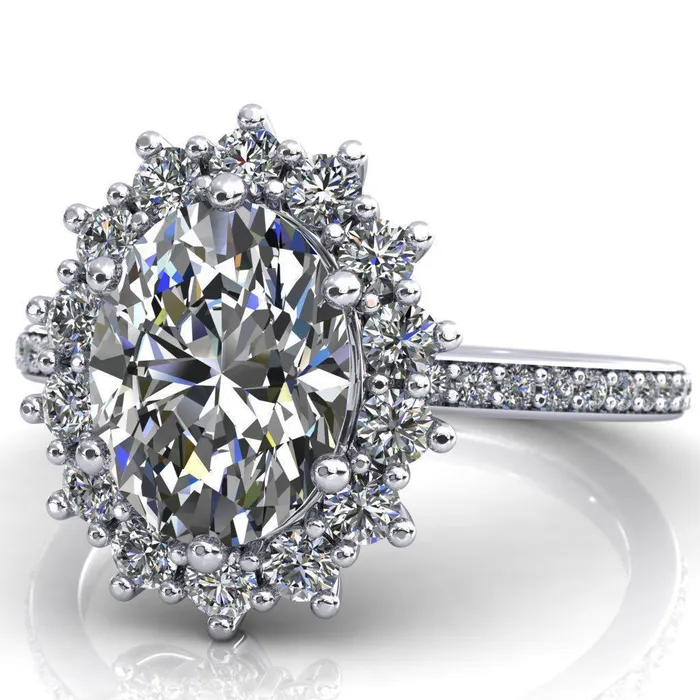 Rings Fire Brilliance The Duchess Oval Center Stone 6 Prong Diamond Cluster Halo Ring