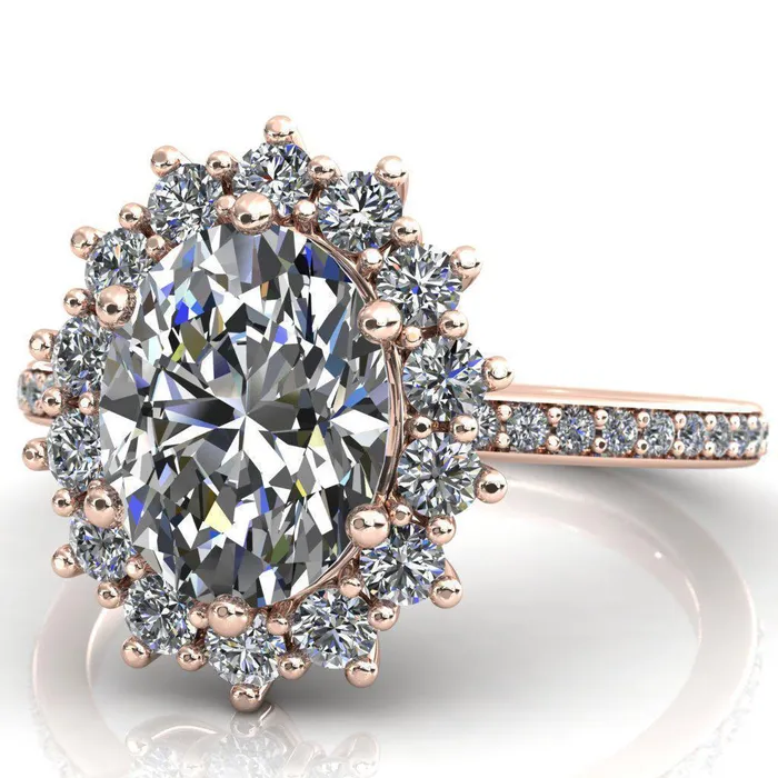 Rings Fire Brilliance The Duchess Oval Center Stone 6 Prong Diamond Cluster Halo Ring