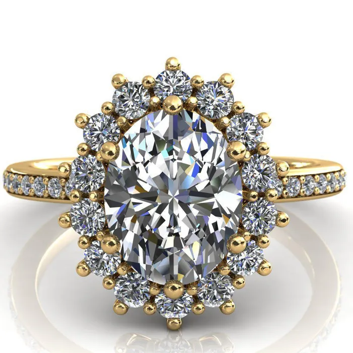 Rings Fire Brilliance The Duchess Oval Center Stone 6 Prong Diamond Cluster Halo Ring