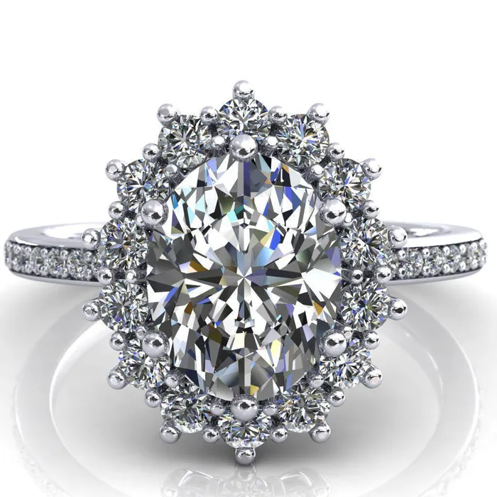 Rings Fire Brilliance The Duchess Oval Center Stone 6 Prong Diamond Cluster Halo Ring
