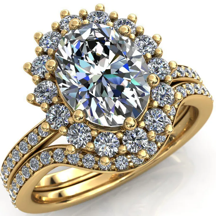 Rings Fire Brilliance The Duchess Oval Center Stone 6 Prong Diamond Cluster Halo Ring