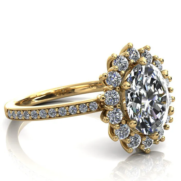 Rings Fire Brilliance The Duchess Oval Center Stone 6 Prong Diamond Cluster Halo Ring