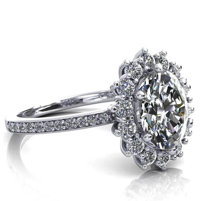 Rings Fire Brilliance The Duchess Oval Center Stone 6 Prong Diamond Cluster Halo Ring