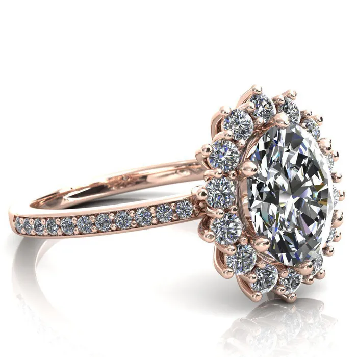 Rings Fire Brilliance The Duchess Oval Center Stone 6 Prong Diamond Cluster Halo Ring