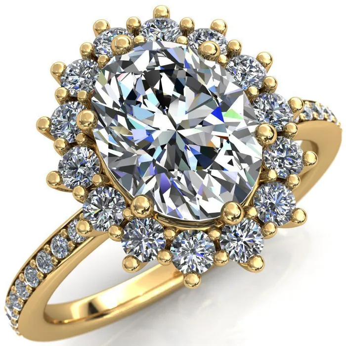 Rings Fire Brilliance The Duchess Oval Center Stone 6 Prong Diamond Cluster Halo Ring