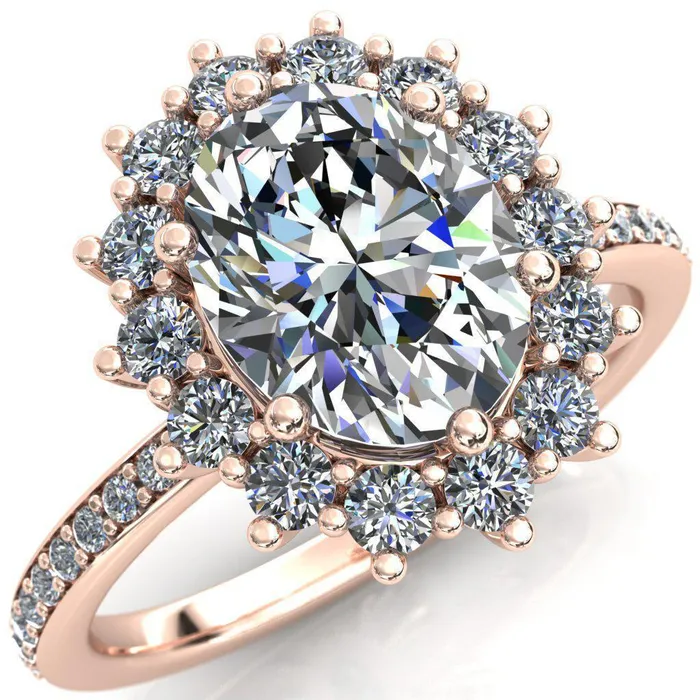 Rings Fire Brilliance The Duchess Oval Center Stone 6 Prong Diamond Cluster Halo Ring