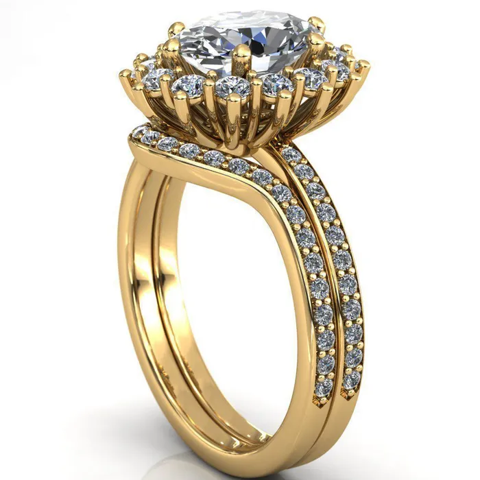 Rings Fire Brilliance The Duchess Oval Center Stone 6 Prong Diamond Cluster Halo Ring