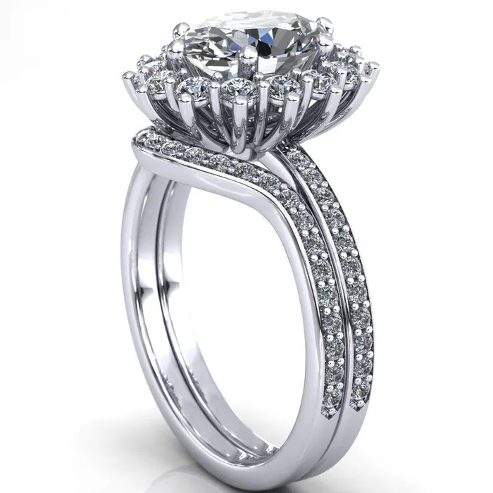Rings Fire Brilliance The Duchess Oval Center Stone 6 Prong Diamond Cluster Halo Ring