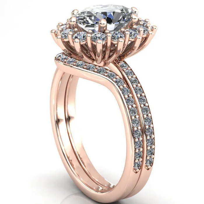 Rings Fire Brilliance The Duchess Oval Center Stone 6 Prong Diamond Cluster Halo Ring