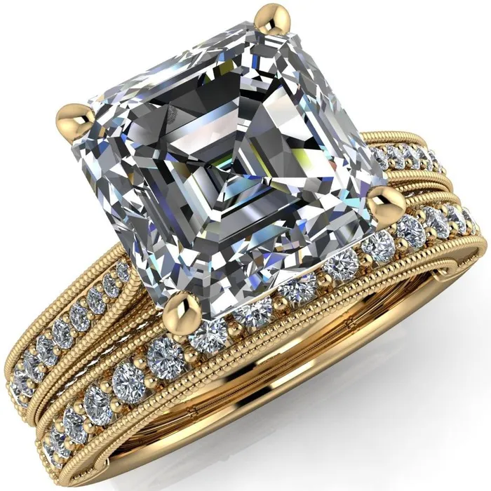 Rings Fire Brilliance Vivienne Asscher Moissanite 4 Prong Milgrain Engagement Ring Rings Fire Brilliance Vivienne Asscher Moissanite 4 Prong Milgrain Engagement Ring