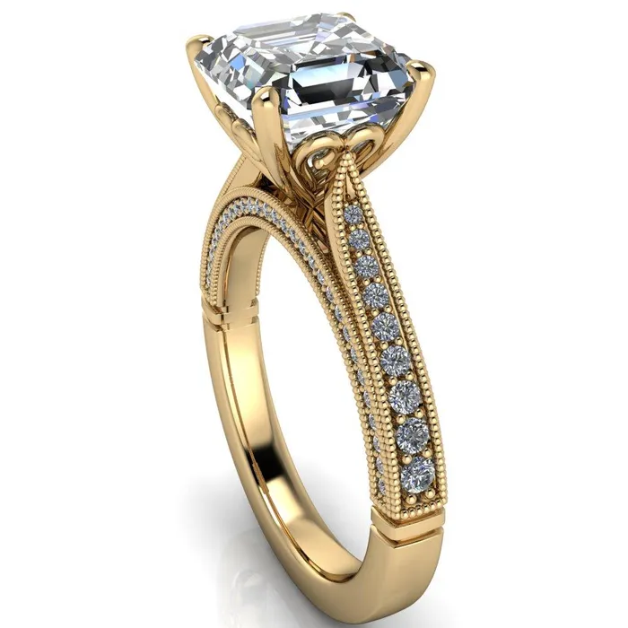 Rings Fire Brilliance Vivienne Asscher Moissanite 4 Prong Milgrain Engagement Ring