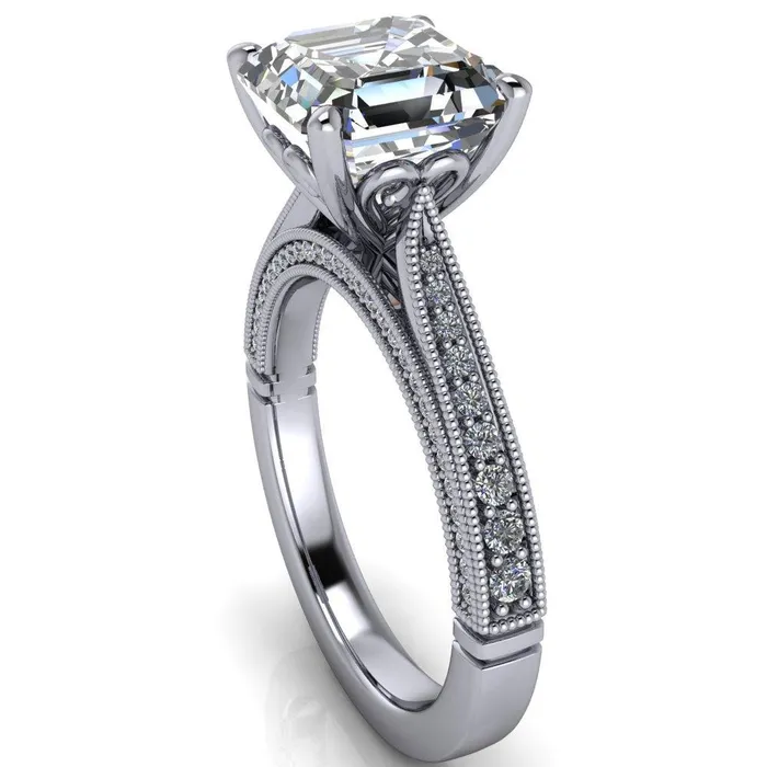 Rings Fire Brilliance Vivienne Asscher Moissanite 4 Prong Milgrain Engagement Ring
