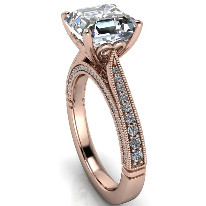 Rings Fire Brilliance Vivienne Asscher Moissanite 4 Prong Milgrain Engagement Ring