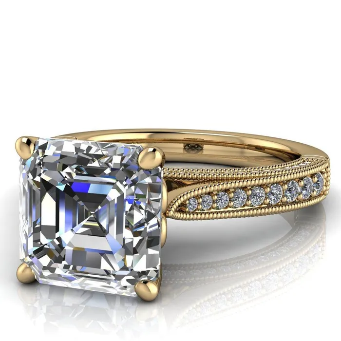 Rings Fire Brilliance Vivienne Asscher Moissanite 4 Prong Milgrain Engagement Ring