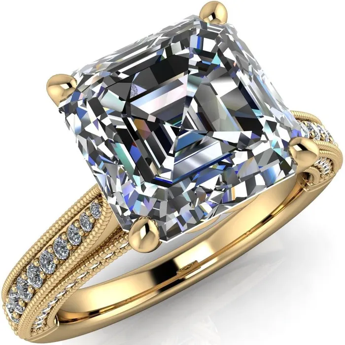 Rings Fire Brilliance Vivienne Asscher Moissanite 4 Prong Milgrain Engagement Ring