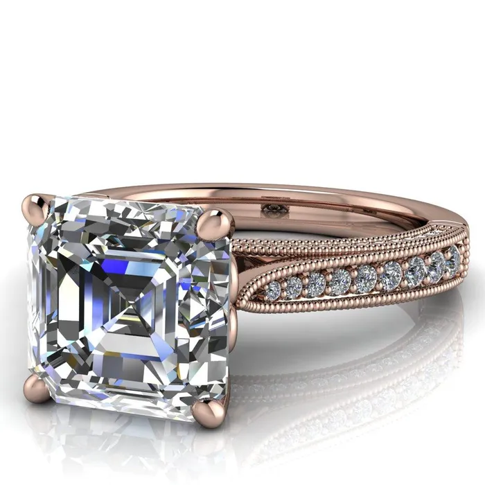 Rings Fire Brilliance Vivienne Asscher Moissanite 4 Prong Milgrain Engagement Ring